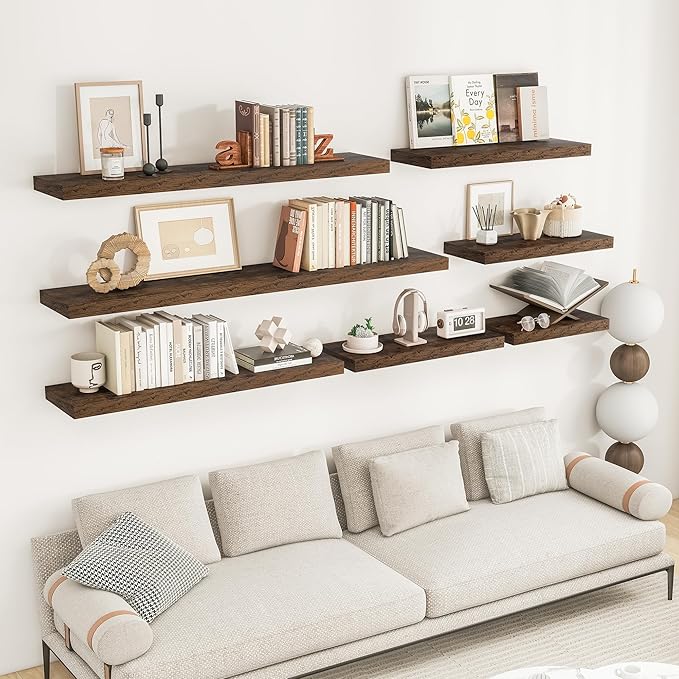 RICHFOCUS 36Inch Floating Shelves for Wall 2 Pack Shelves for Bedroom|Kitchen|Bathroom Wall Mounted Rustic Wood Floating Shelf with Invisible Brackets for Books|Storage|Decor, Rustic Brown
