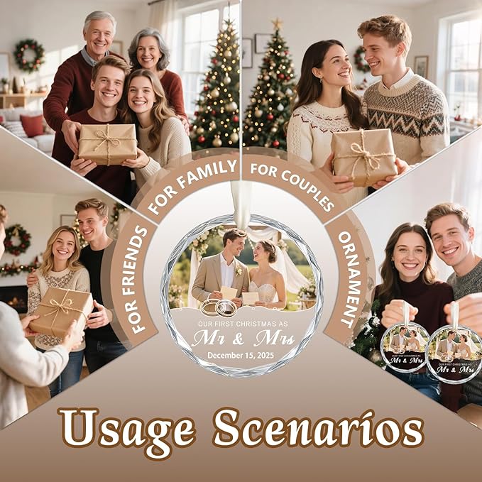 First Christmas Ornament 2025, Personalized Christmas Photo Crystal Glass Ornaments with Name or Date, Personalized Christmas Tree Decor Gifts for Family, Pet, Baby,or Newlyweds