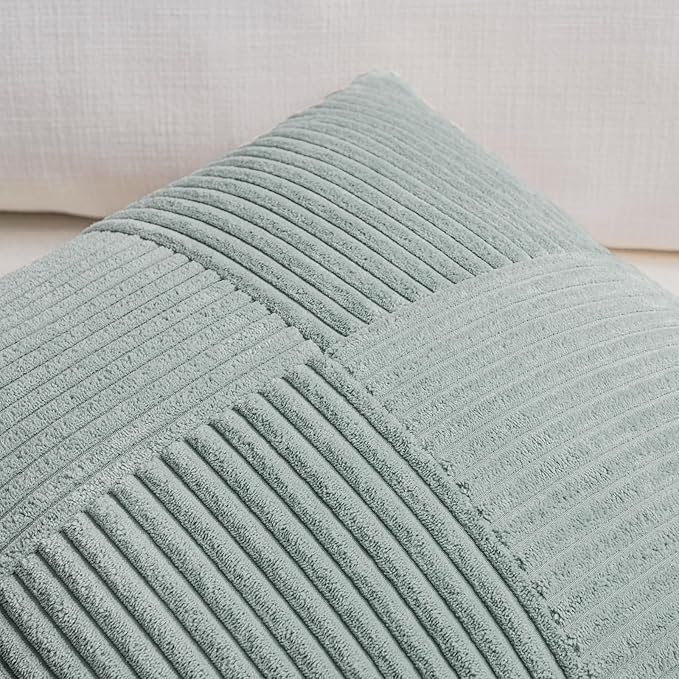 Fancy Homi 2 Packs Grey Blue Lumbar Decorative Throw Pillow Covers 20x28 Inch for Living Room Couch Bed, Rustic Farmhouse Boho Home Decor, Soft Striped Corduroy Rectangle Accent Cushion Case 50x70 cm