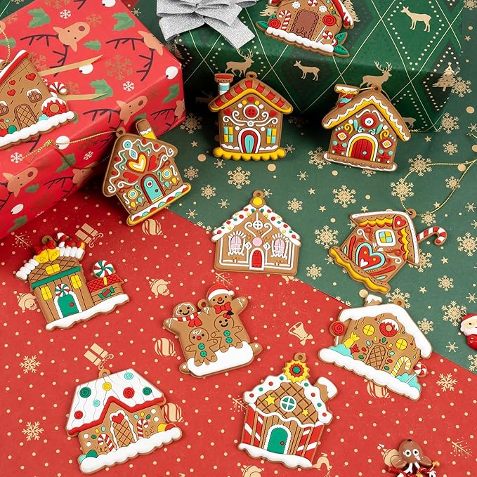 Gingerbread House Ornaments Christmas Tree Decoration - 24pcs Gingerbread House Christmas Decorations Hanging Ornaments for Holiday Xmas Tree Home Decor