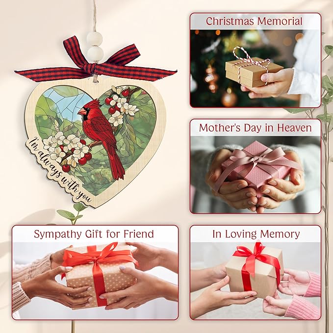 FLAGWIX Sympathy Gifts for Loss of Loved One - Red Cardinal Suncatcher Ornament with Card - Bereavement Gift Ideas, Sympathy Gifts for Loss of Dad Mom, Red Cardinal Memorial Gift for Women Men