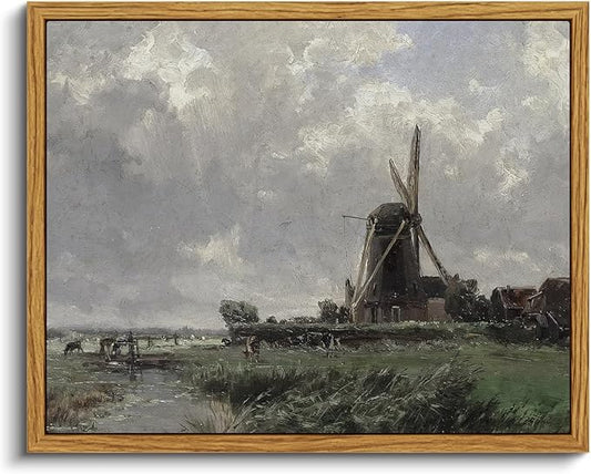 VIYYIEA Framed Canvas Wall Art Home Decor French Country Field Wall Decor Nature Wilderness Windmill Art Landscape Wall Pictures Artwork Room Decor for Bathroom Living Room Bedroom Office 8x10in