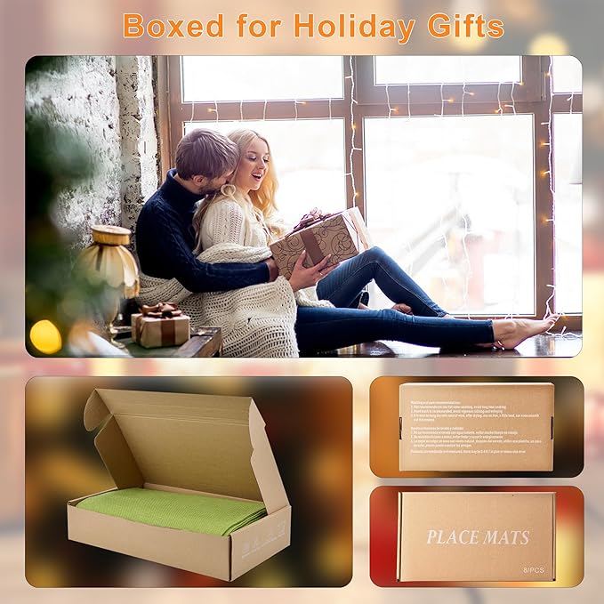 Green Cloth Placemats Set of 6 - Easy to Clean Fabric Table Placemats - Machine Washable Placemats- Heat Resistant Non-Slip Table Mats (Grass Green, 6)