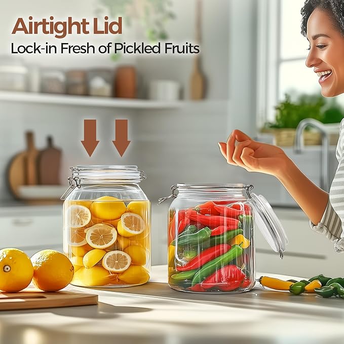 ComSaf Glass Jars with Airtight Lid 86 oz, Wide Mouth Mason Jars, Canning Jars, Large Glass Storage Containers with Lids, Flour Sugar Storage Containers, Large Canister for Rice, Pickle, Set of 2