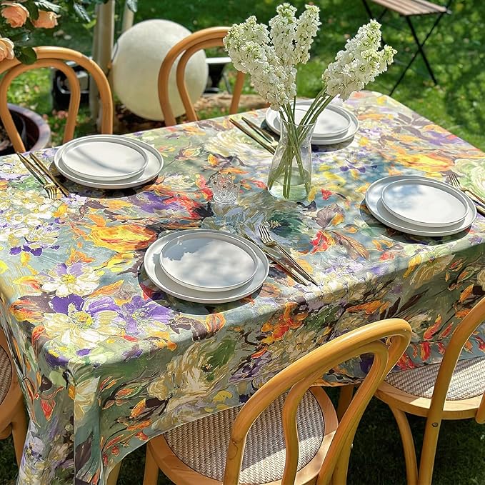 Outdoor Square Tablecloth, Activated Print Floral Waterproof Table Cloth for Square or Round Tables, Dining Table Cover for Dining, Picnic, Outdoor, Wedding - 54''x54'' - Green