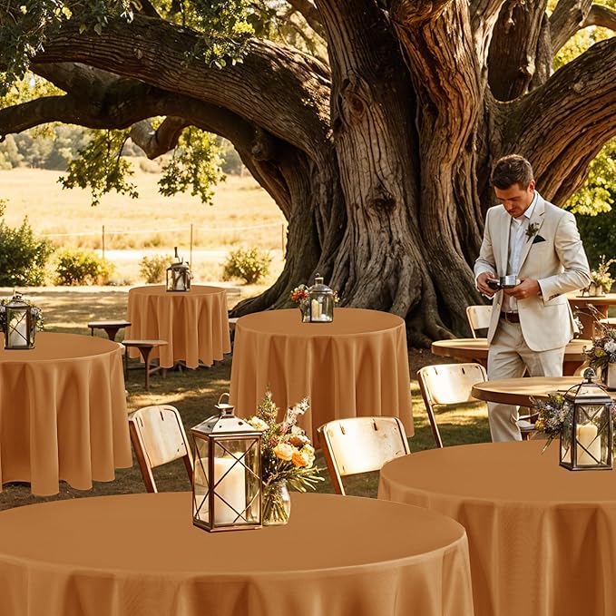 Fitable 6 Pack Bronze Round Tablecloths - 108 Inches Round - Wrinkle and Stain Resistant Fabric Fall Table Clothes, Washable Polyester Table Covers for Wedding Thanksgiving Party Banquet Events