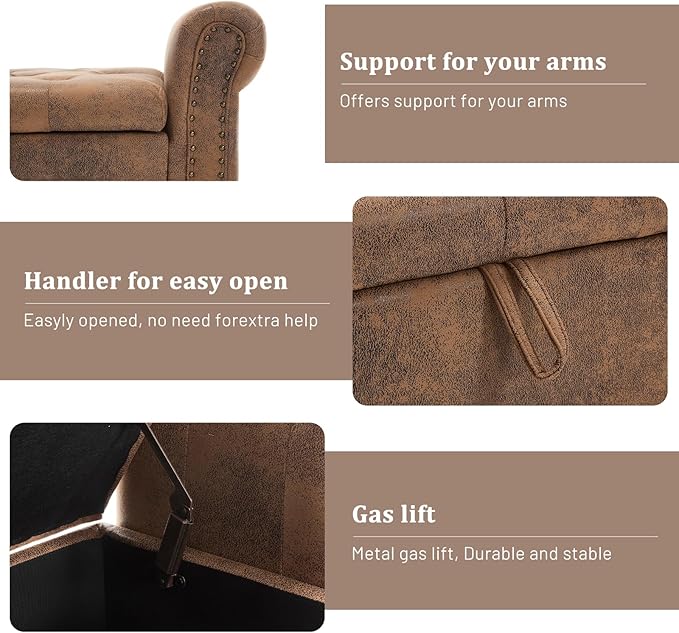 Furniliving 55” End of Bed Bench, Bedroom Bench with Button-Tufted, Large Upholstered Storage Ottoman Entryway Bench with Storage Shoe Cabinet Bench, for Bedroom, PU, Coffee