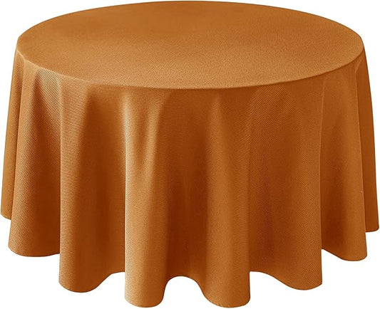 Biscaynebay Fall Tablecloth Textured Fabric Round Tablecloths 70", Bronze Thanksgiving Autumn Harvest Water Resistant Fabric Tablecloths for Kitchen, Dining, Wedding, Parties Machine Washable