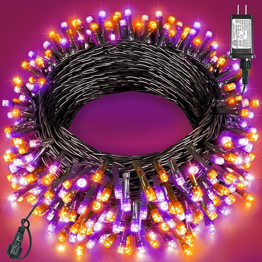 80FT 240 LED Halloween Lights Outdoor, Purple Orange String Lights for Outside with Waterproof 8 Modes, Green Wire Twinkle Tree Light for Indoor Bedroom Patio Garden Party Holiday Decorations