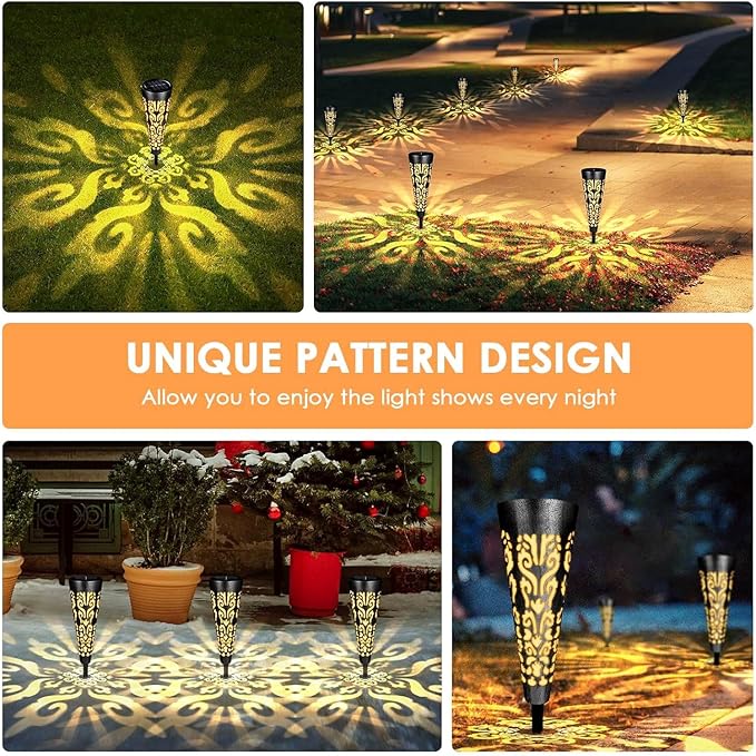 pearlstar Solar Lights Outdoor Garden Decorative Pathway Lights Waterproof Unique LED Solar Stake Lights for Patio Yard Walkway Driveway Landscape Decor, Conical, Warm Lights, Black-6pack