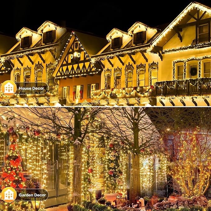 4 Pack Solar String Lights Outdoor, 400 LED Extra-Long 156Ft Solar Lights Outdoor with 8 Lighting Modes, IP65 Waterproof for Garden, Patio, Xmas, Balcony, Tree, Wedding, Party Decor (Warm)