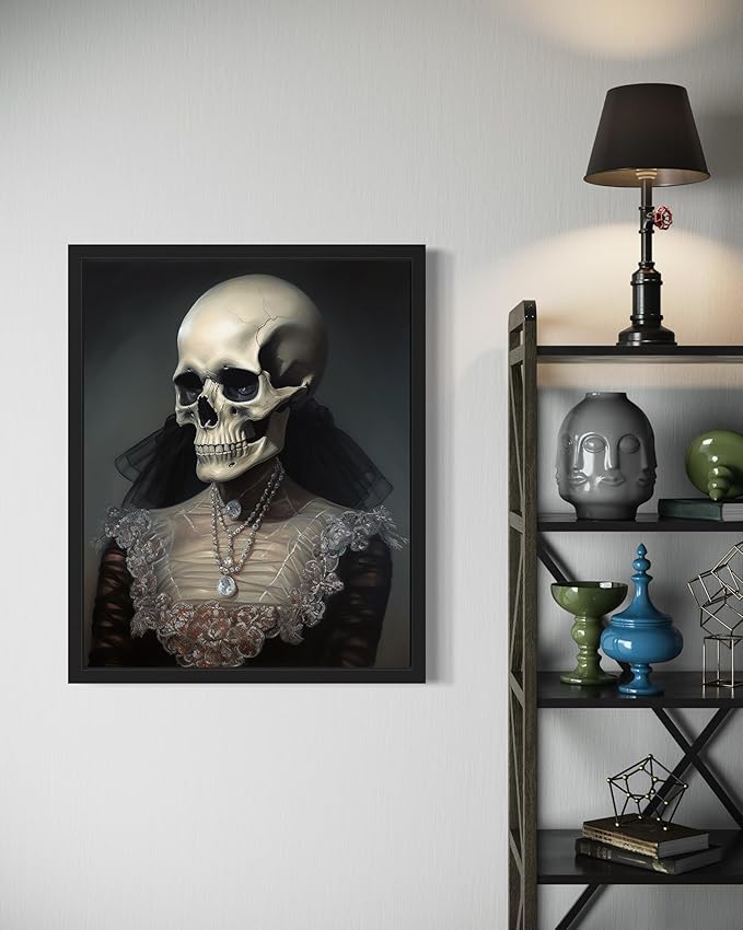 Female Skull Poster Art Print, Halloween Scary Vintage Wall Art Academia Spooky Painting Decoration for Horror Prints, Gothic Posters Bedroom Decor 89 (Female Skull, 16 x 20 inches, Unframed)