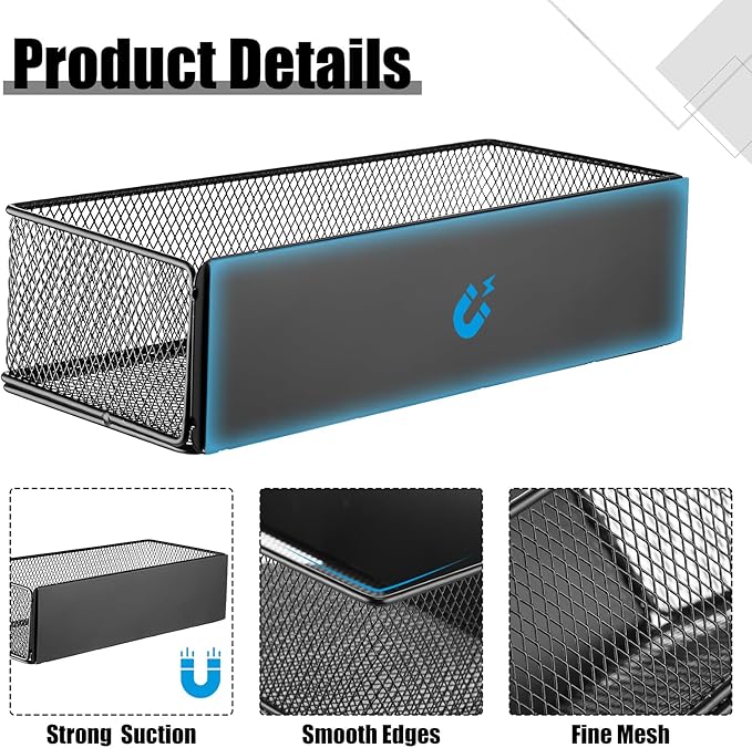 Tioncy 4 Pcs Magnetic Storage Bin Magnetic Locker Organizer for Pegboard Refrigerator Shelves Basket Container Wire Storage Holder for Kitchen Home Whiteboard(Black,10.6''l, 6.2''l)