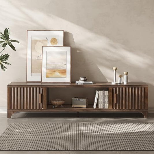 Mid Century Modern TV Stand for 55/65 Inches Television Console with Fluted Doors and Storage Entertainment Center for Living Room and Bedroom Dark Brown