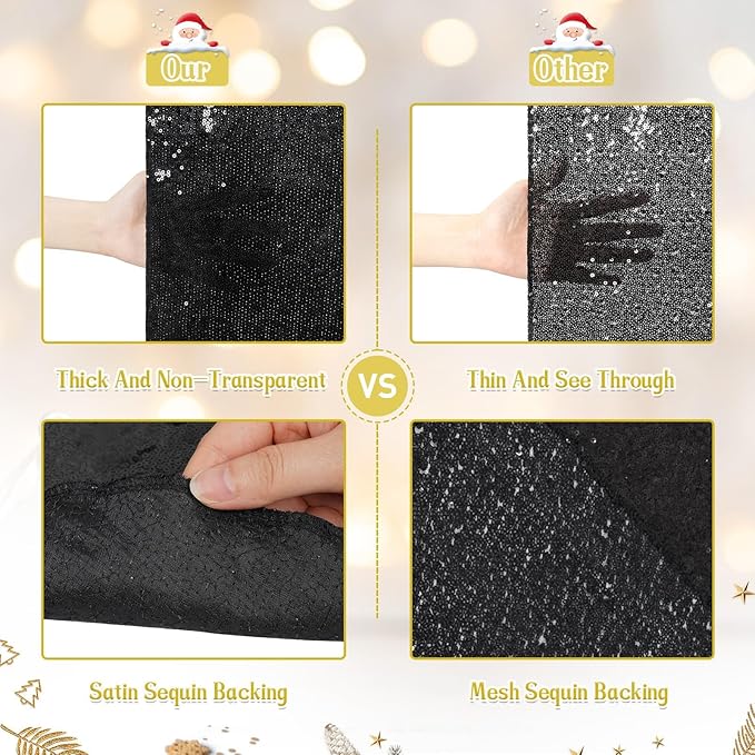 Eternal Beauty Christmas Tree Skirt, 70 Inch Black Halloween Sequin Tree Skirt Small Xmas Tree Skirt for Christmas Tree Decorations