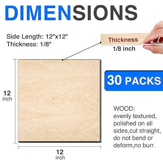 18 Pack Basswood Sheets 12"x12"x1/8" for Crafts, Unfinished Basswood Craft Board Perfect for DIY Ornaments and Models, Drawing, Painting, Engraving, Wood Burning, Laser Cutting