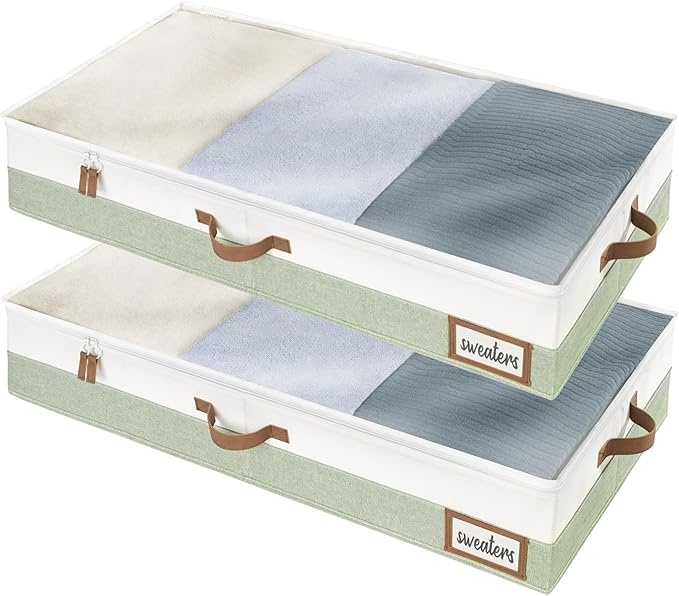 StorageWorks Large Under Bed Storage Containers with Handles and Label Holder, 2 Pack Ultra-thick Fabric Underbed Bins, Closet Organizer for Clothes, Blankets, Sweater