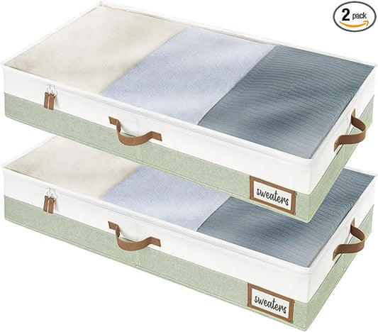 StorageWorks Large Under Bed Storage Containers with Handles and Label Holder, 2 Pack Ultra-thick Fabric Underbed Bins, Closet Organizer for Clothes, Blankets, Sweater