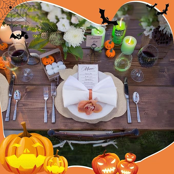 Halloween Pumpkin Placemats Set of 6 Halloween Table Decorations Indoor Round Fall Placemats for Farmhouse Harvest Party Kitchen Dinning Decorations