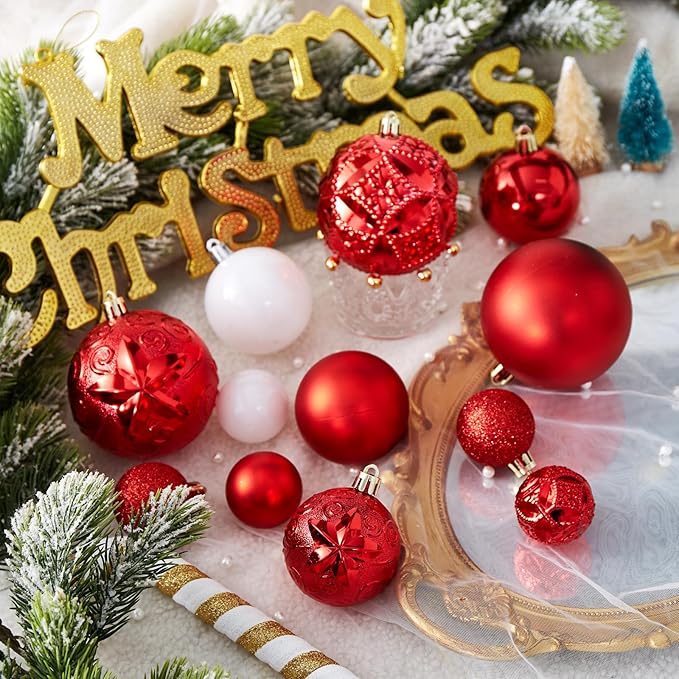 87-Pack Shatterproof Christmas Ball Ornaments Set, Christmas Tree Decorations with Hand-held Gift Package for Xmas Tree Holiday Wedding Party, Red