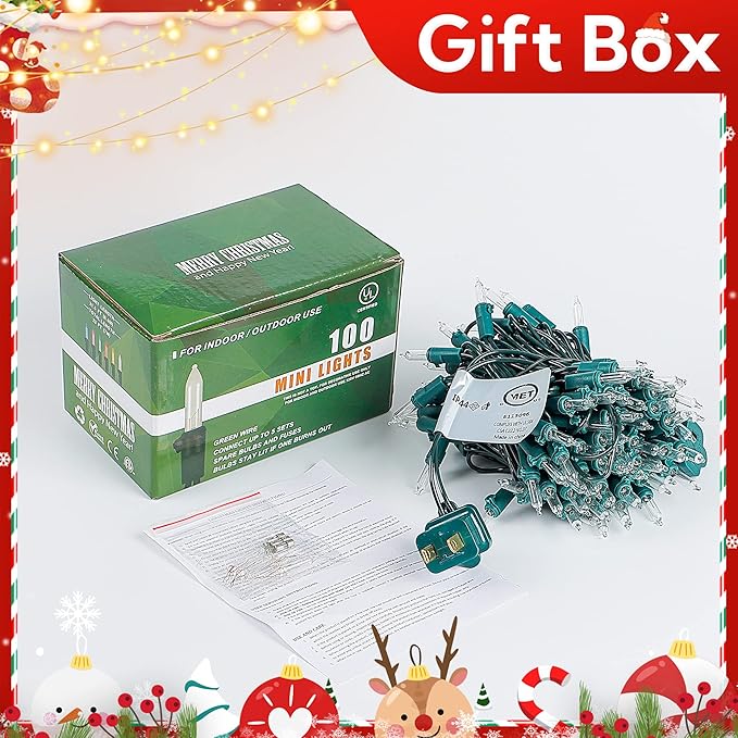 White Christmas Lights,100 Count Clear Mini Lights Incandescent Christmas Tree String Lights, Connectable for Christmas Decoration,Garland,Home,Patio, Wedding,Party,Festival (23 Feet)