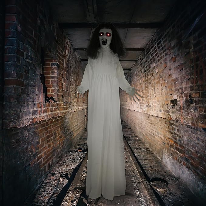 Haunted Hill Farm Life-Size Scary Demon Bride Halloween Animatronic with Touch Activated Lights and Sound, Battery Operated Indoor or Covered Outdoor Halloween Decorations for Home or Haunted House