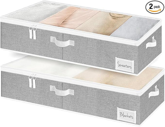 StorageWorks Large Under Bed Storage Containers with Handles and Label Holder, 2 Pack Ultra-thick Fabric Underbed Bins, Closet Organizer for Clothes, Blankets, Sweater