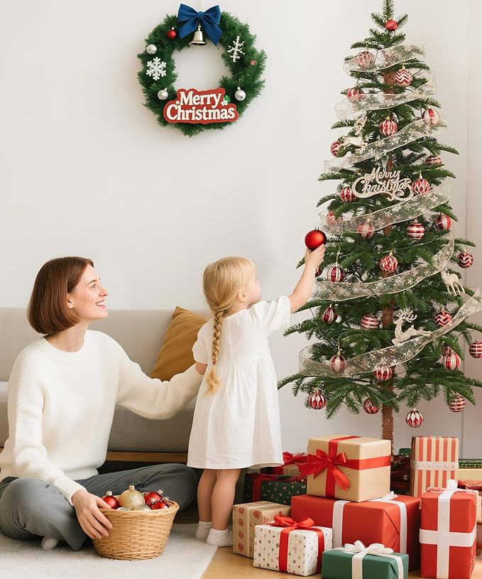 Decoway 6 FT Artificial Christmas Tree, Unlit Xmas Tree with 641 Green PE Tips for Indoor Outdoor Decorations Holiday Decor