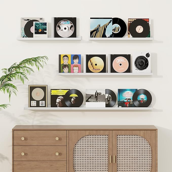 Picture Ledge Shelf, Solid Pine Wood Floating Shelves Set of 2, 24 Inches Nursery Book Shelves for Toys Storage, Kids Bookshelf Wall Mounted for Living Room Bedroom Decor Books Photo Frames, White