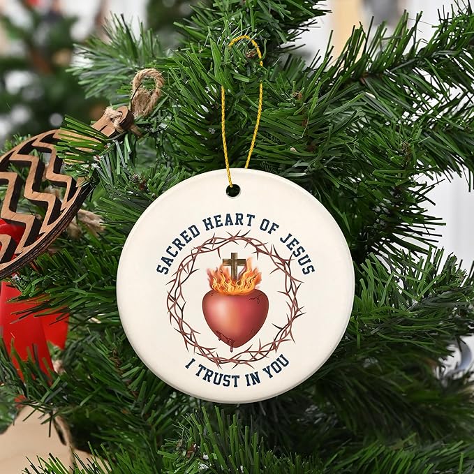 FLAGWIX Christian Gifts for Women Men - Sacred Heart Ceramic Christmas Ornaments 2025 for Tree Decorations - Religious Gifts for Women, Religious Christmas Ornaments, Spiritual Christian Gift Ideas