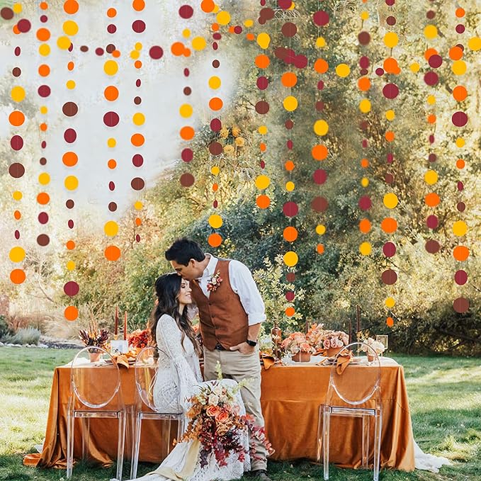 46Ft Fall Party Decorations Polka Dots Garlands Orange Yellow Burgundy Brown Hanging Paper Circle Dots Streamer for Birthday Wedding Baby Shower Fall Autumn Thanksgiving Harvest Party Decor Supplies