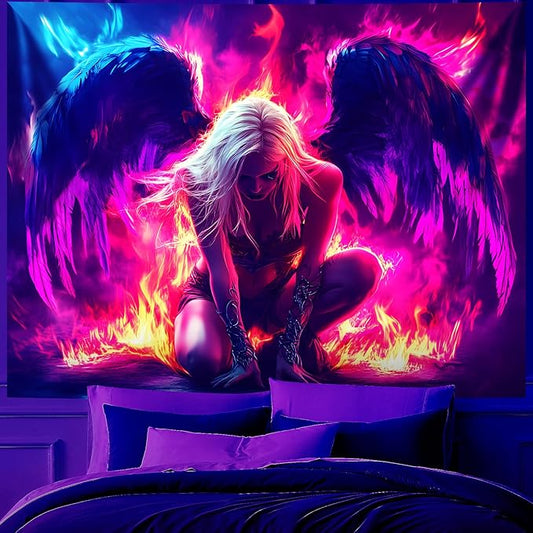 Blacklight Tapestry,WingTapestry Glow In The Dark,UV Reactive Black Light Upright Posters Wall Hanging for Bedroom Dorm Living Room Backdrop Decor (wing9, 79L" x 59W")