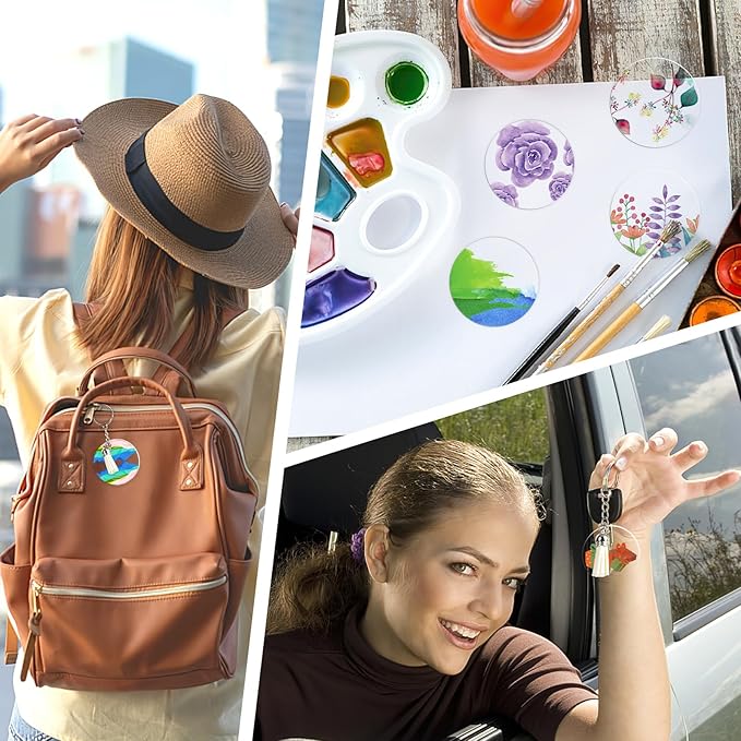 50 Pieces Clear Acrylic Circle Keychains Tags 2.5"/63.5 mmx1.5 mm Thicker Acrylic Discs with Holes,for Hanging Keychain and DIY Craft Painting Projects