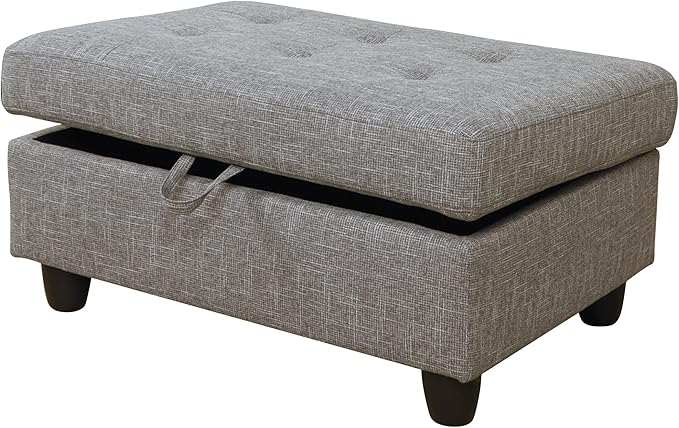 Ottoman Rectangular Storage Ottoman Bench, Flannel Footrest Stool Footstool with Lid for Living Room, Bedroom, Entryway, Light Gray, 35"x23.5"x17.5"