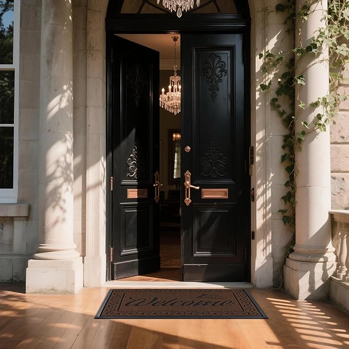 Yimobra Welcome Mat, Heavy Duty Sturdy Door Mats for Home Entrance Outdoor Indoor, Front Doormat for Outside Patio Floor Entry Porch Garage Office, Waterproof, Low Profile, 47 x 24, Coffee