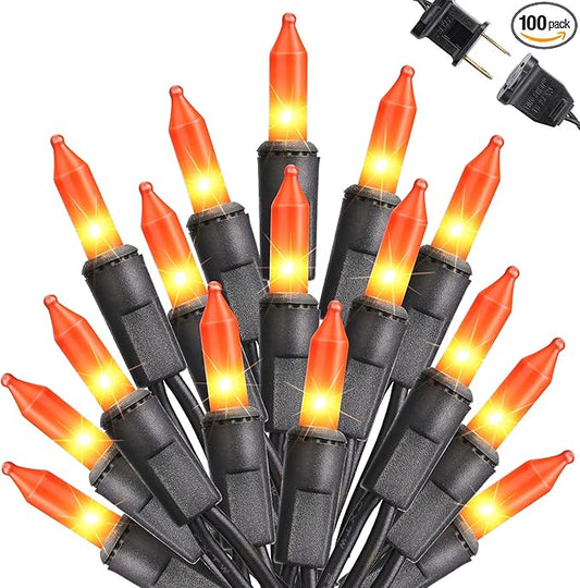 Toodour Orange Halloween Lights, 25ft 100 Count Incandescent Halloween String Lights, UL Certified Connectable Mini Bulbs Orange String Light for Home, Garden, Porch, Party, Indoor Decorations