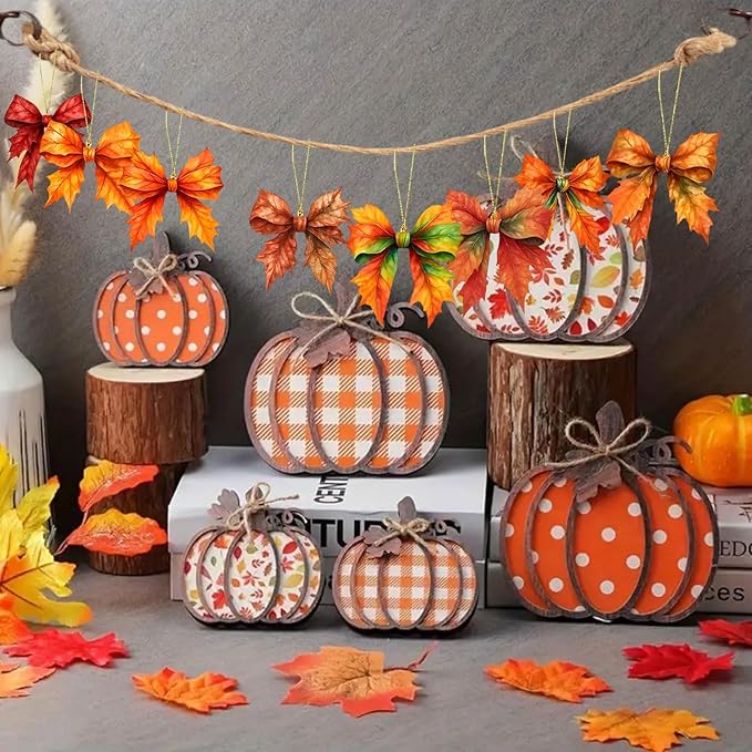 Fall Thanksgiving Hanging Ornament,9 Pcs Cute Bow Shaped Maple Leaf Acrylic Pendant, Funny Cartoon Christmas Tree Ornaments Decorationfor Tree Mini Autumn Leaf Decorations Indoor Outdoo