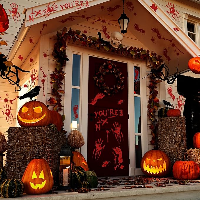 Halloween Decorations-10 Sheets Halloweens Window Clings-Scary Bloody Handprint Skullprint Footprint Window Stickers Decals for Window Floor Glass Bathroom Indoor Outdoor Party Decor