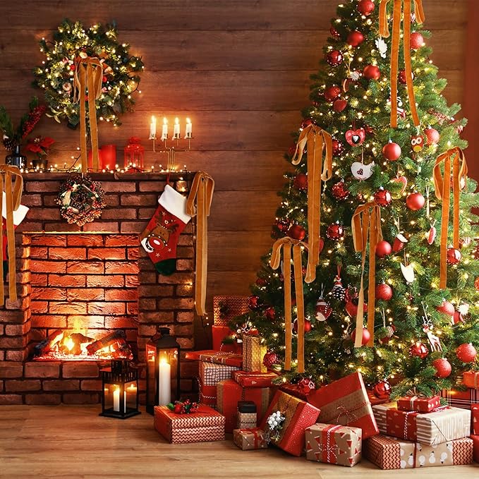 Draupnir 10 Pcs Velvet Christmas Bow 23.62x15.75 inch Velvet Bows for Christmas Tree Topper Staircase Wreath Large Bow for Christmas Indoor Outdoor Decoration(Dark Coffee)