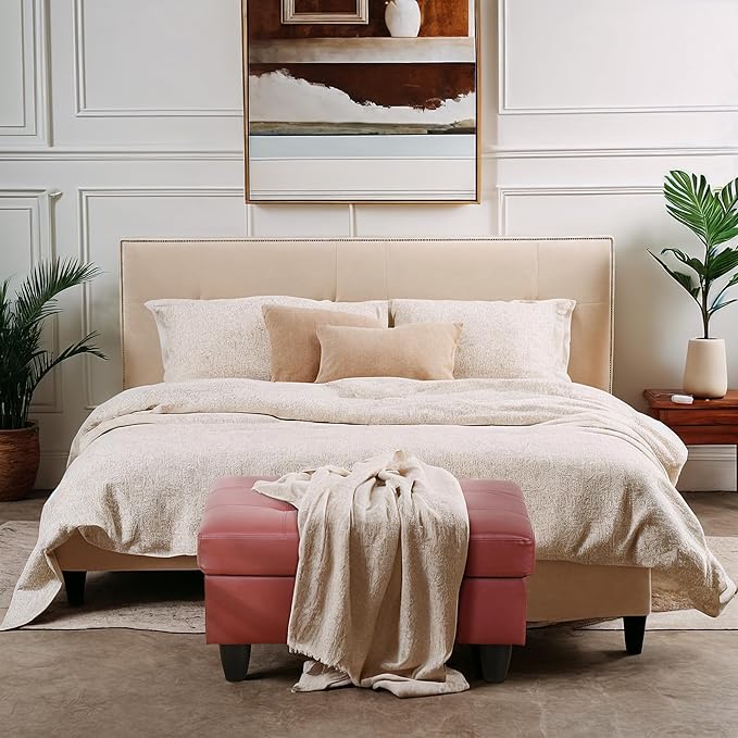 Ottoman Rectangular Storage Ottoman Bench, Faux Leather Footrest, Coffee Table, Stool Footstool with Hinged Lid for Living Room, Bedroom, Entryway, Red, 35"x23.5"x17.5"