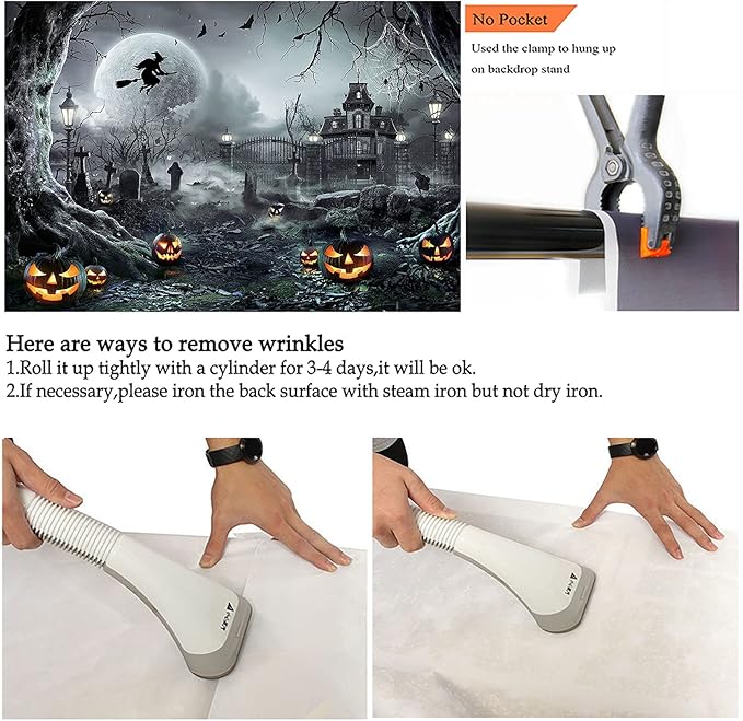 Avezano Halloween Photography Backdrop Full Moon Scary Night Castle Pumpkins Party Background Spooky Witch Bats Cemetery Child Kids Halloween Party Decorations Photoshoot Backdrops (10x7ft, Gray)
