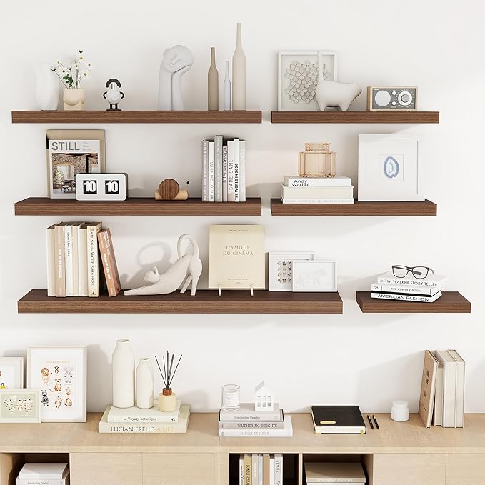 36 Inch Floating Shelves, 36"x9.25"x1.5" Inch Deep Floating Shelves for Wall, Wooden Shelves for Bathroom, Bedroom, Living Room, Walnut