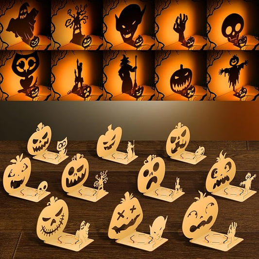 10 Pcs Halloween Wooden Candle Holders Tealight Candle Holder Props Pumpkin Shaped Wooden Holder for Halloween Party Decorative Items