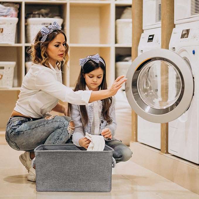 TheWarmHome Storage Bins - Medium 3 Pack Storage Baskets for Organizing Shelves | Fabric Storage Cubes Organizer for Linen Closet Nursery Home Decor Grey
