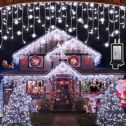 1620 LED Christmas Outdoor Lights with 360 Drops, 164ft Hanging Curtain Lights with 8 Modes Timer & Memory, Waterproof Christmas Fairy Lighs for House Roof Holiday Wedding Christmas Decor (Cool White)