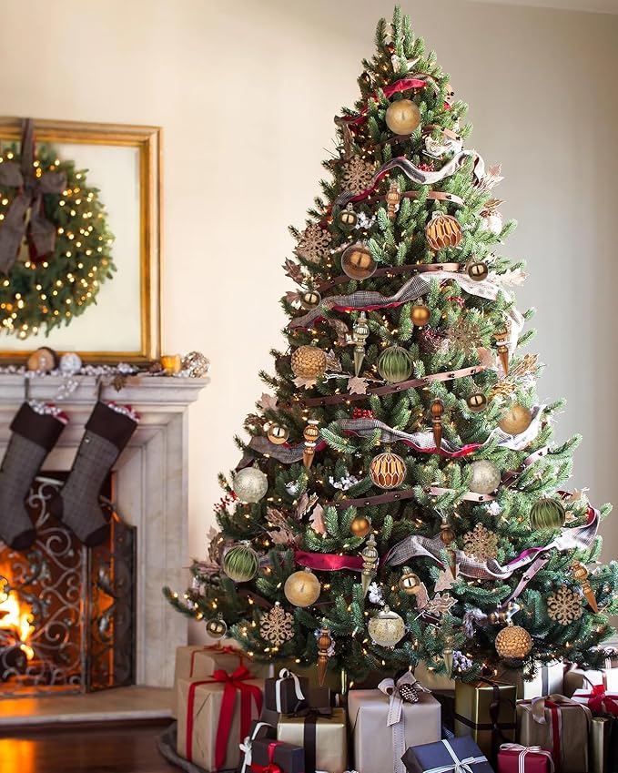 92ct Christmas Tree Decoration Set - Shatterproof Christmas Baubles with Strings, Bronze-Champagne