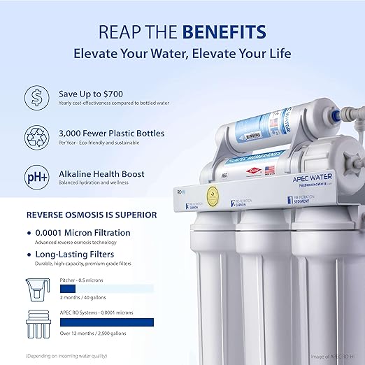 APEC Water Systems ROES-PH75 Essence Series Top Tier Alkaline Mineral pH+ 75 GPD 6-Stage Certified Ultra Safe Reverse Osmosis Drinking Water Filter System with WiFi Smart Water Leak Detector and App