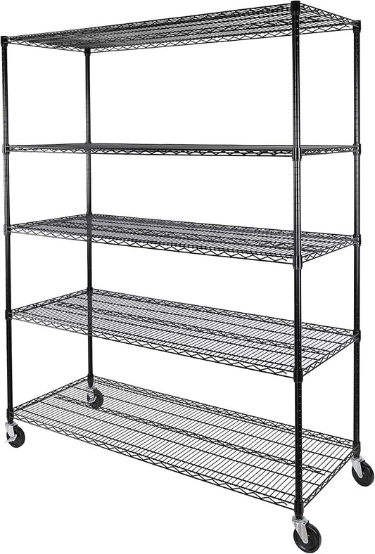 Seville Classics UltraDurable Heavy Duty NSF Solid Steel Wire Rack Storage Unit, Organizer for Garage, Warehouse, Office, Restaurant, Classroom, Kitchen, Black, 5-Tier Shelving, 60" W x 24" D