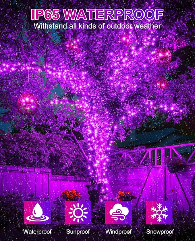 Halloween Lights Outdoor 40FT 120 LED, Green Wire String Lights for Outside Waterproof, 8 Modes Connectable Twinkle Tree Light for Indoor Bedroom Yard Party Holiday Decorations, Purple