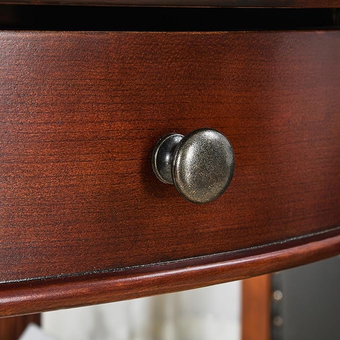 MODERION Solid Wood End Table with Drawer, Oval Sofa Side Table, Storage Shelf, Living Room Corner Table, Nightstand, 24”H Cherry Walnut CJZ1533WD-DR